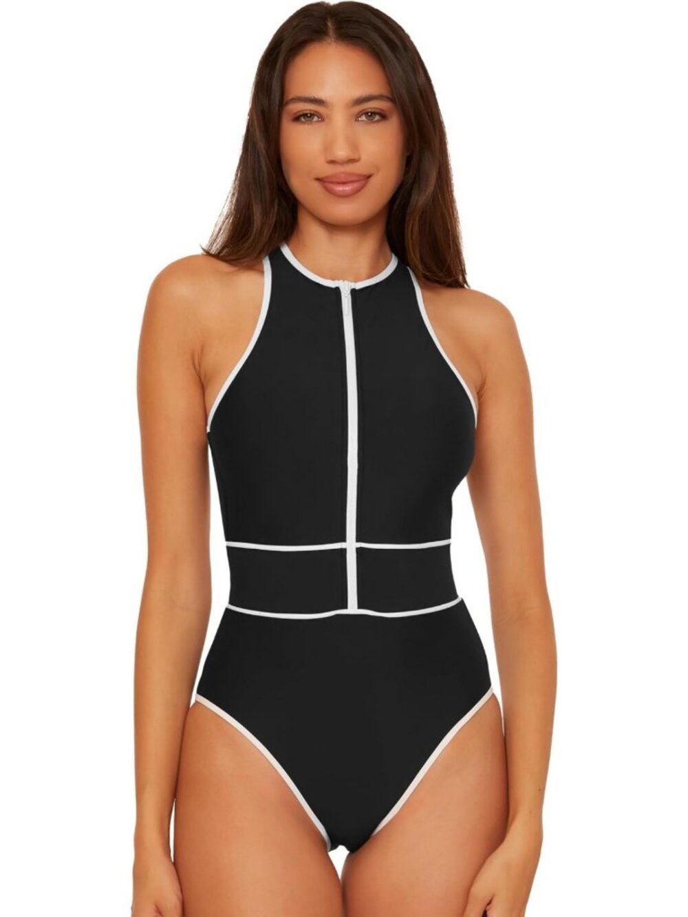 High Neck Zip-Up One Piece Swimsuit for Women | Sporty Bathing Suit, Activewear